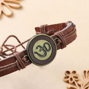 Side View Om Brown Bracelet Rakhi