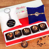 Rakhi and Five Chocolates with Keyring for Brother