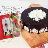 Rakhi Felicitations - A Rakhi gift combo of Rakhi with Half kg Choco Vanilla Cake