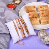 Rudraksha Rakhi N Milk Cake Combo - Set of 5 Traditional Rakhis