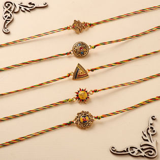 Set of 5 Radiance Designer Rakhi with Haldiram Kaju katli