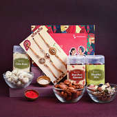 Order Set of 3 For Brother With Dry Fruits Online - Rakhi Trio With Chia Kaju Almonds N Healthy Mix