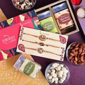 Send Set of 3 With Dry Fruits For Brother Online - Rakhi Trio With Chia Kaju Almonds N Healthy Mix