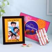 Rakhi Trio With Chocolates And Photo Frame