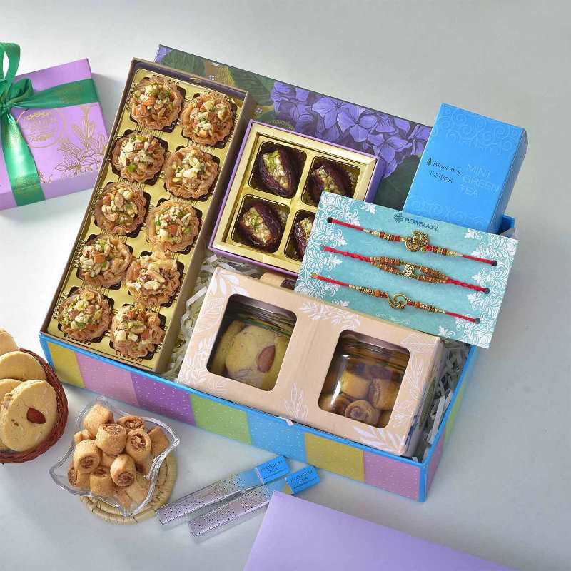 Rakhi Trio With Cookies Green Tea N Baklava Pack