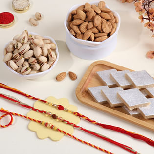 Rakhi Trio With Nuts N Kaju Katli