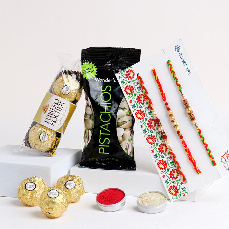 Rakhi Trio With Pistachios N Chocolates