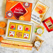 Rakhi With Sweets Chocolates Card N Dry Fruits