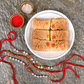 Rakhi With Sweets Combo - Set of 3 Rudraksh Rakhis