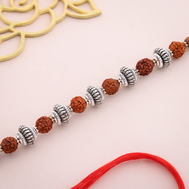 Oxidised Metal Rudraksha Rakhi