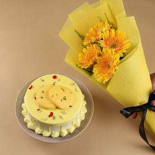 Rasmalai Cake N Gerberas Combo