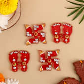 Red & Golden Swastik Stick On With Charan Paduka