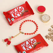 Red Beaded Bracelet Rakhi With Kitkat