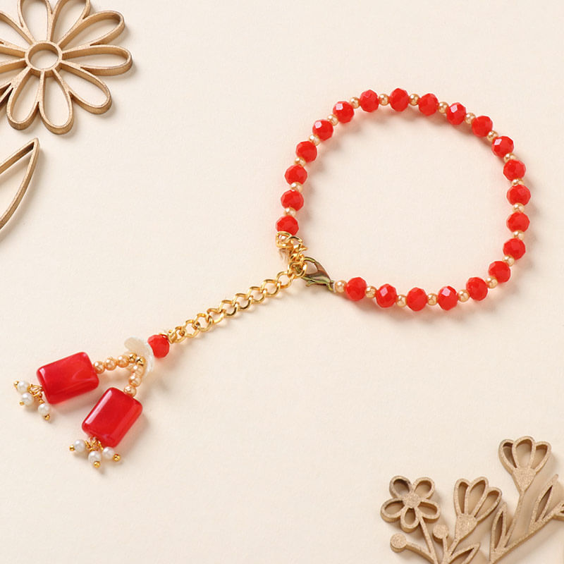 Red Beaded Bracelet Rakhi 