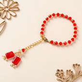 Red Beads Lumba Rakhi For Bhabhi