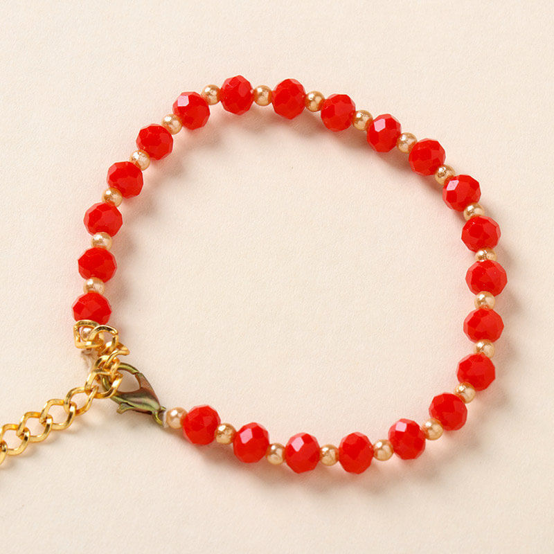 Red Beads Lumba Rakhi For Bhabhi