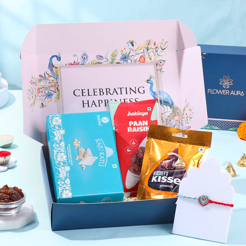 Red Blue Heart Rakhi With Sweet Indulgence
