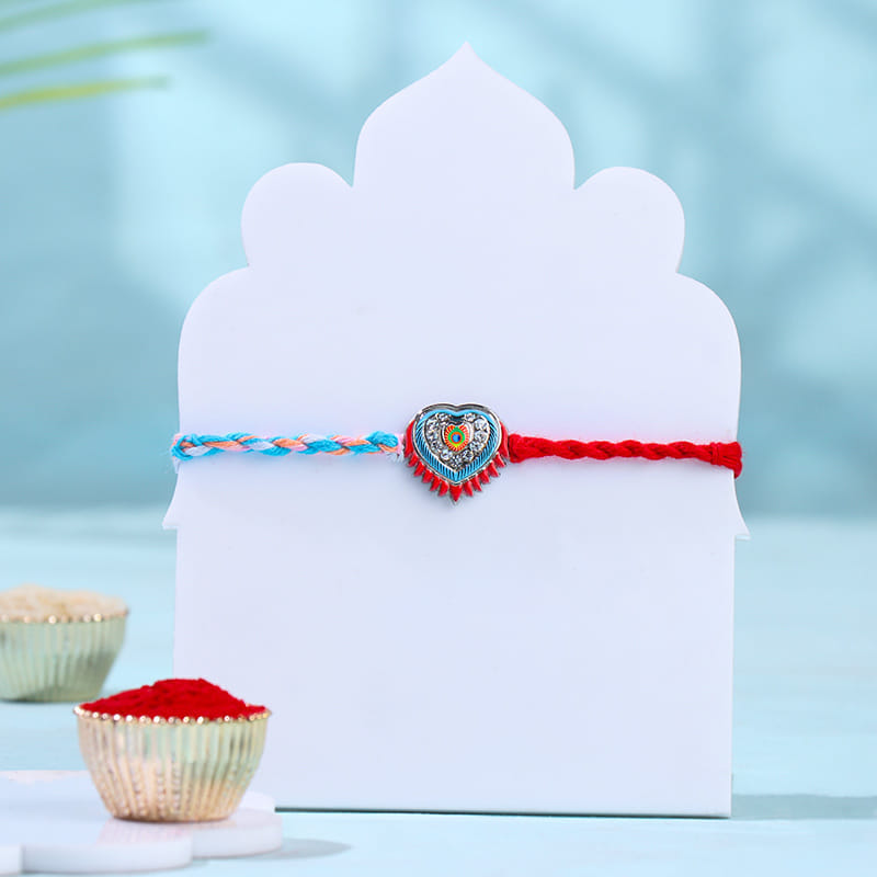 Red Blue Heart Rakhi With Sweet Indulgence