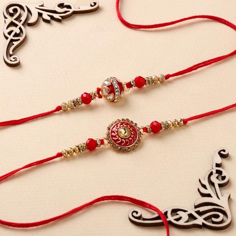 Traditional Red Designer Rakhi Duo