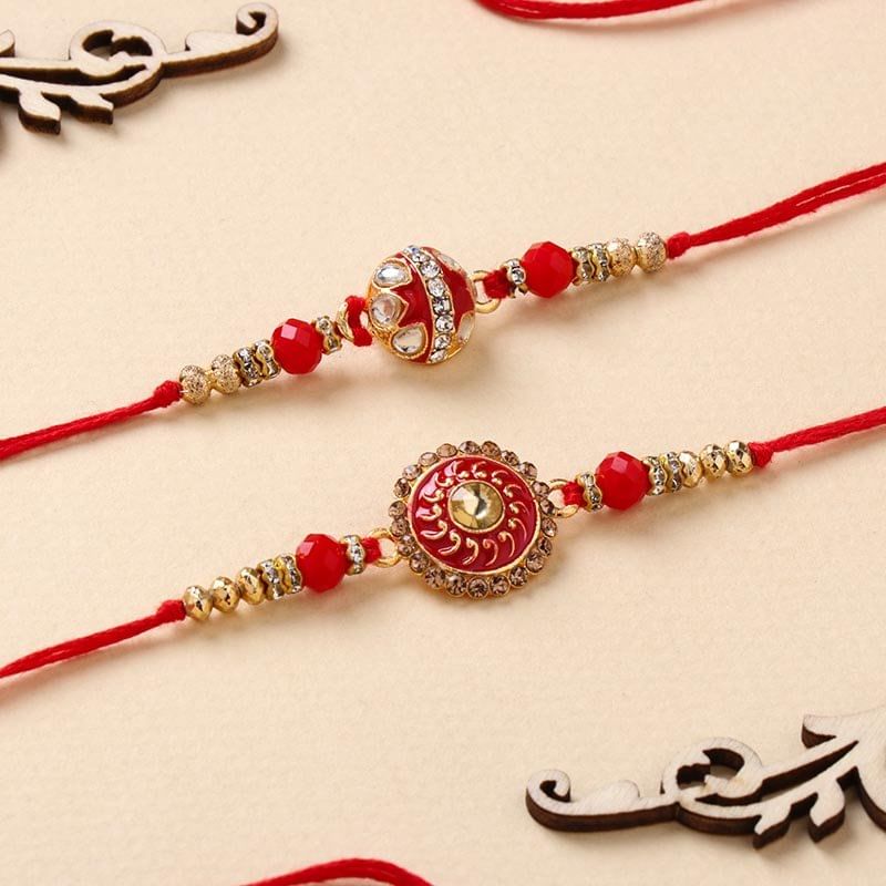 Traditional Red Designer Rakhi Duo