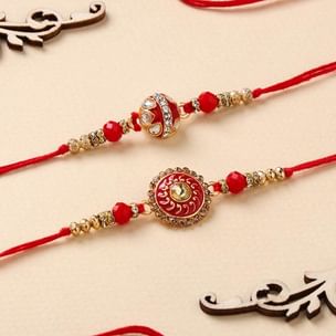 Traditional Red Designer Rakhi Duo