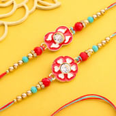 Red Charm Floral Rakhi Duo