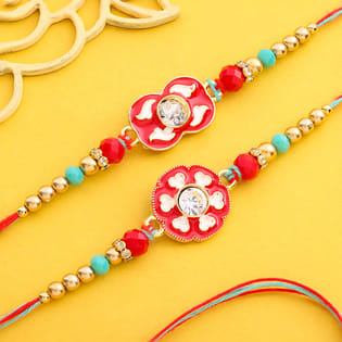 Red Charm Floral Rakhi Duo