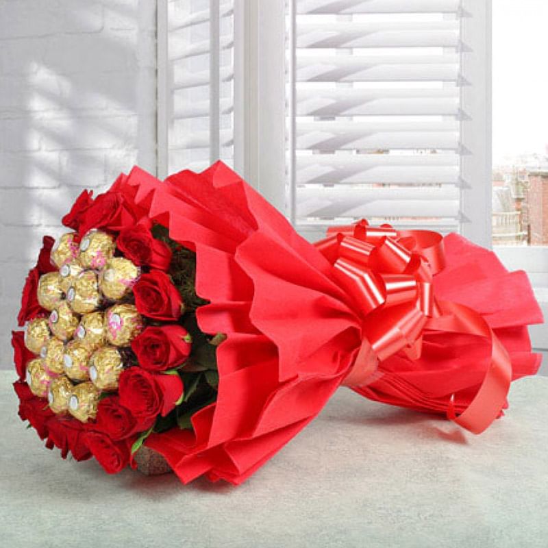 Superb Red Roses and Chocolate Combo
