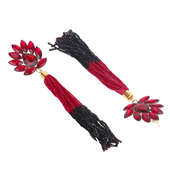 Lateral view of Red Crystal Tassel Earrings