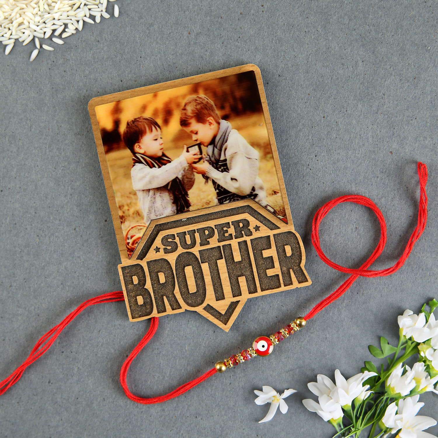Red Evil Eye Rakhi With Photo Fridge Magnet