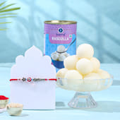 Red Evil Eye Rakhi With Rasgullas