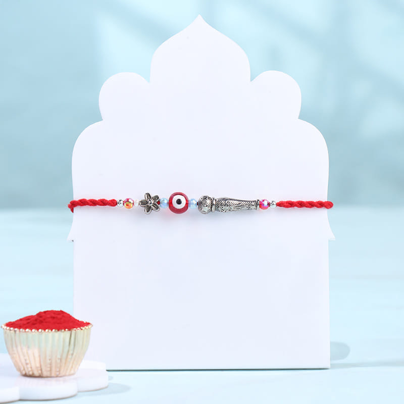 Red Evil Eye Rakhi With Rasgullas -Overseas