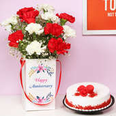 Anniversary Combo of Mixed Carnations and Red Velvet Cake
