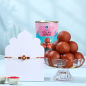 Red Floral Rakhi With Gulab Jamun