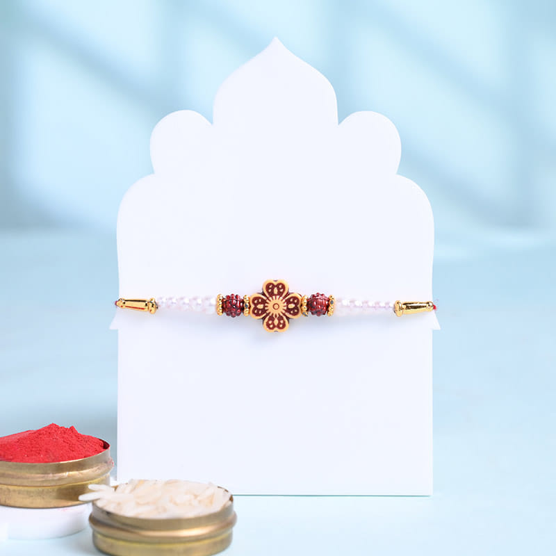 Red Floral Rakhi With Hersheys Walnut Choco Bar