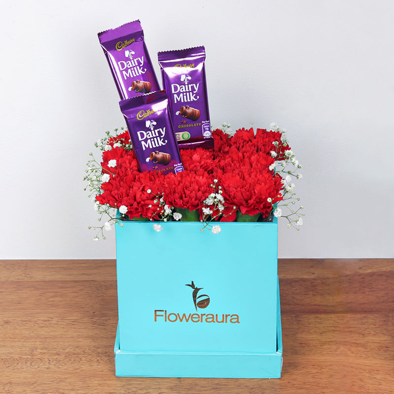 Red Flowers And Chocolate Combo