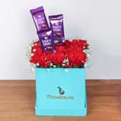 Red Flowers And Chocolate Combo