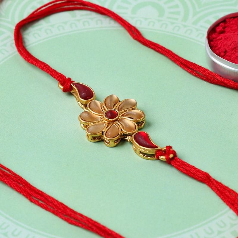 Red And Gold Kundan Rakhi (Single Rakhi Set)