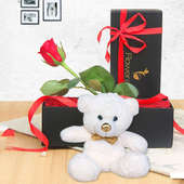 Red Gold Love Token - 12 Inch Teddy with Red Rose in a Box
