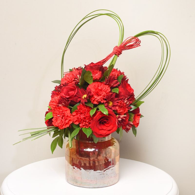 Duo of Carnation and Red Roses