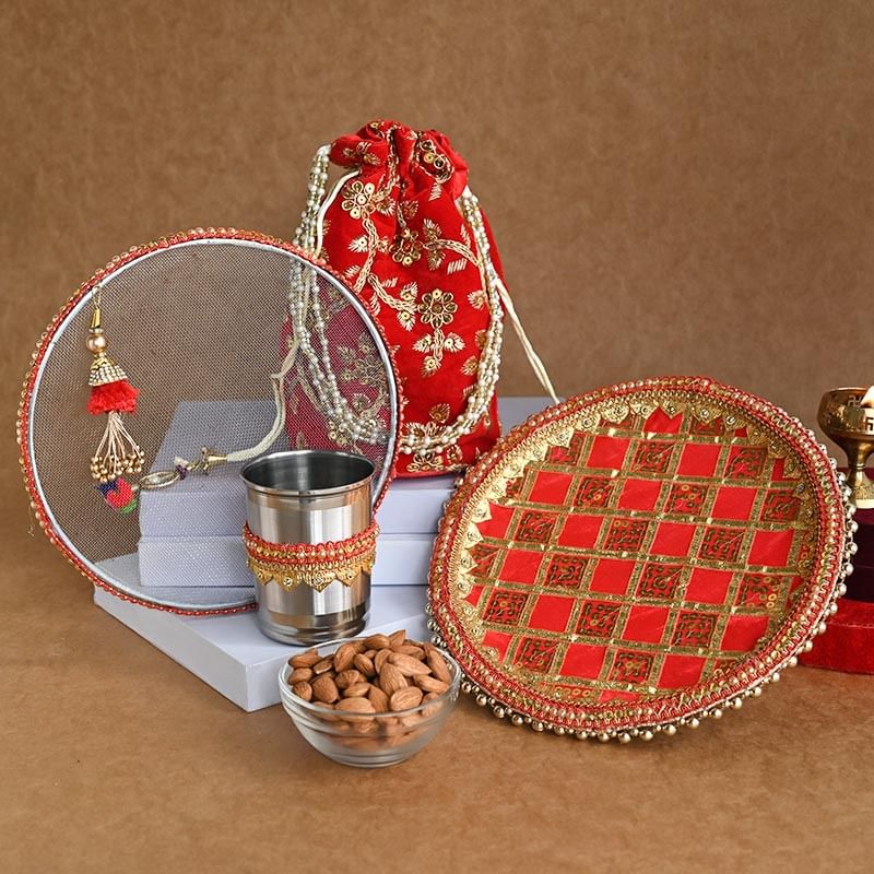 Red Karwa Chauth Hamper N Almonds