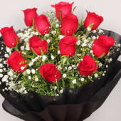 Online Red Roses Bouquet Delivery in Black Pack