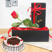 Red N Black Combo - Single Red Rose with 500gm Black Forest Cake