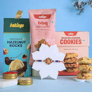 Red N Blue Meenakari Rakhi With Festive Munchies