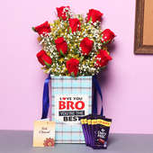Red n Chocolaty Combo - 10 Red Roses with 5 Dairy Milk Chocolates and Roli Chawal