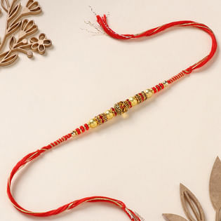 Red N Golden Beaded Rakhi
