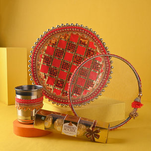Red N Golden Karwa Chauth Thali Set Online
