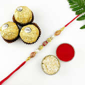 Red N Golden Rakhi N Ferrero Rocher Combo-Canada
