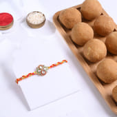Red N Green Floral Kundan Rakhi With Besan Ladoos