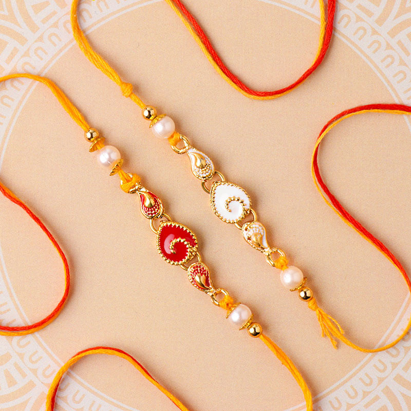 Red N White Mauli Thread Rakhi Set of 2